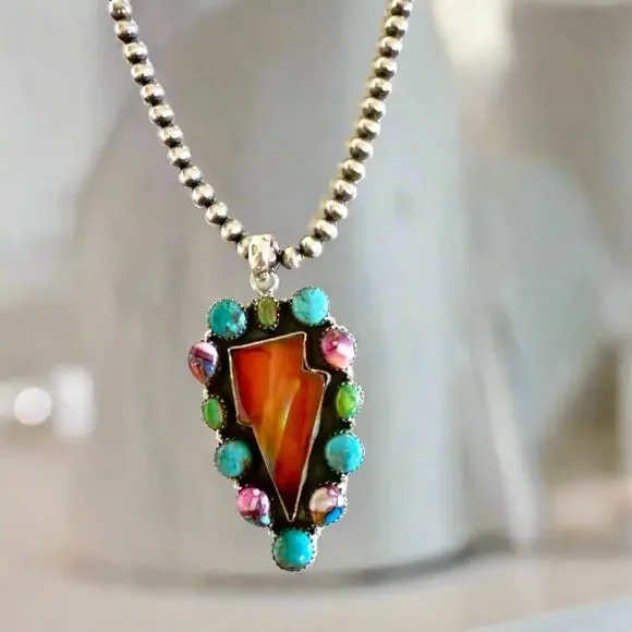 HUGE! Statement Mixed Stone Lightening Bolt Pendant 2.5” Long - Picture 2 of 6